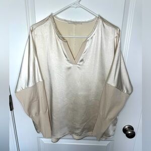 Melissa Nepton Women’s Cindy Satin/Ribbed Long Sleeve Blouse Size L